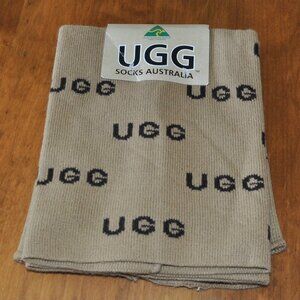 New UGG Australia Logo Tan & Brown Knit Boot Socks Wool Acrylic